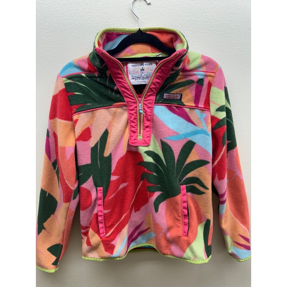 Vineyard Vines Supershep Fleece Half Zip Tropical Print XS